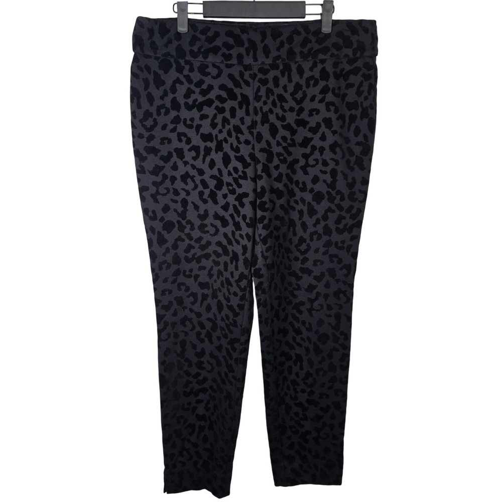 Versona Leopard Print Pants Womens Size L Black Gray Velvet Flocked Leggings